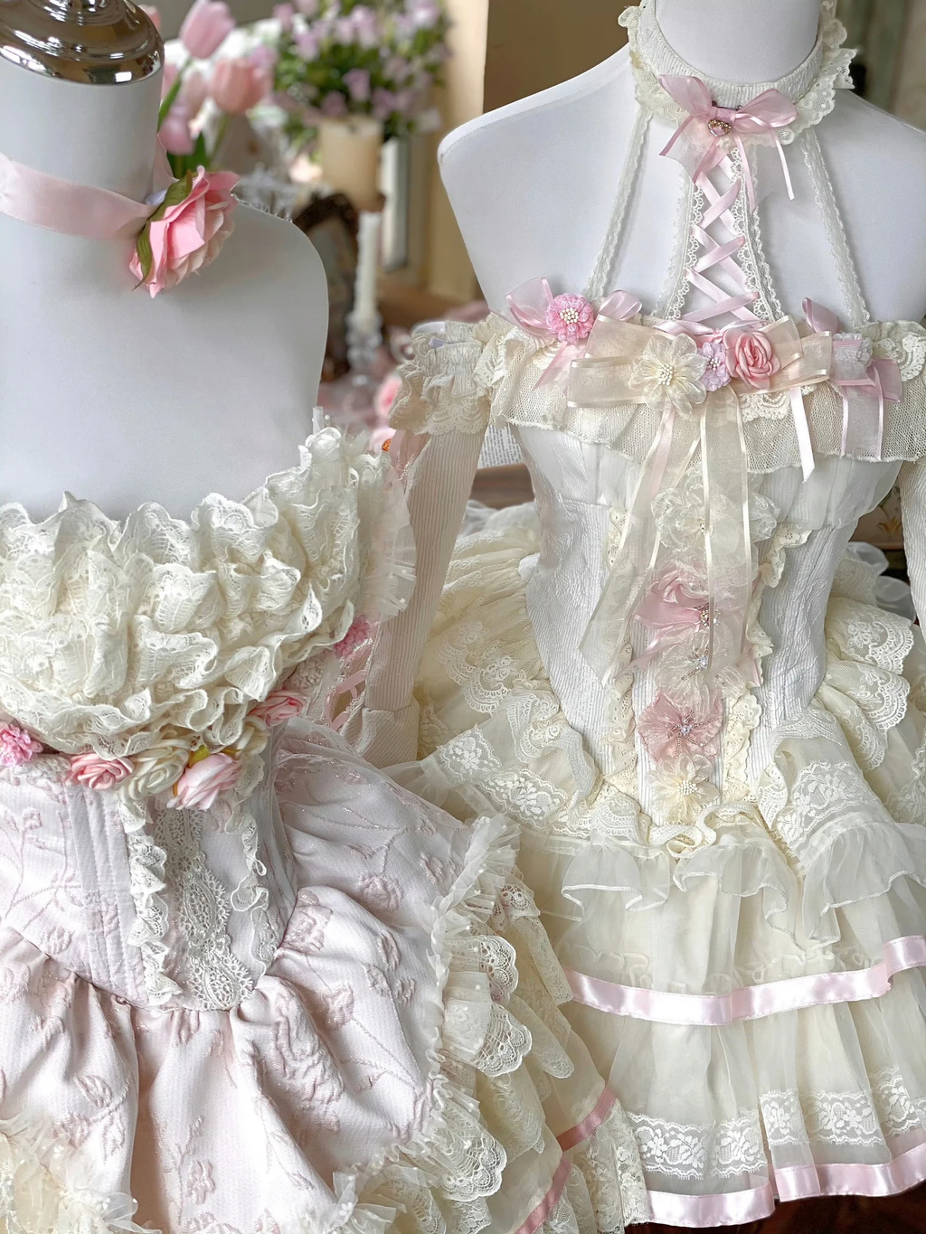 Blooming Flowers Lace Marie Antoinette Style Short Dress