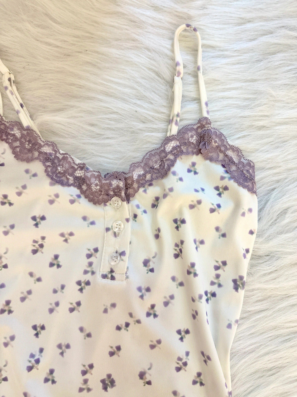 Floral Lace Trimmed Purple Camisole Nightgown