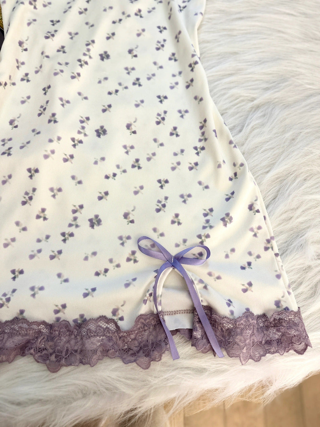 Floral Lace Trimmed Purple Camisole Nightgown