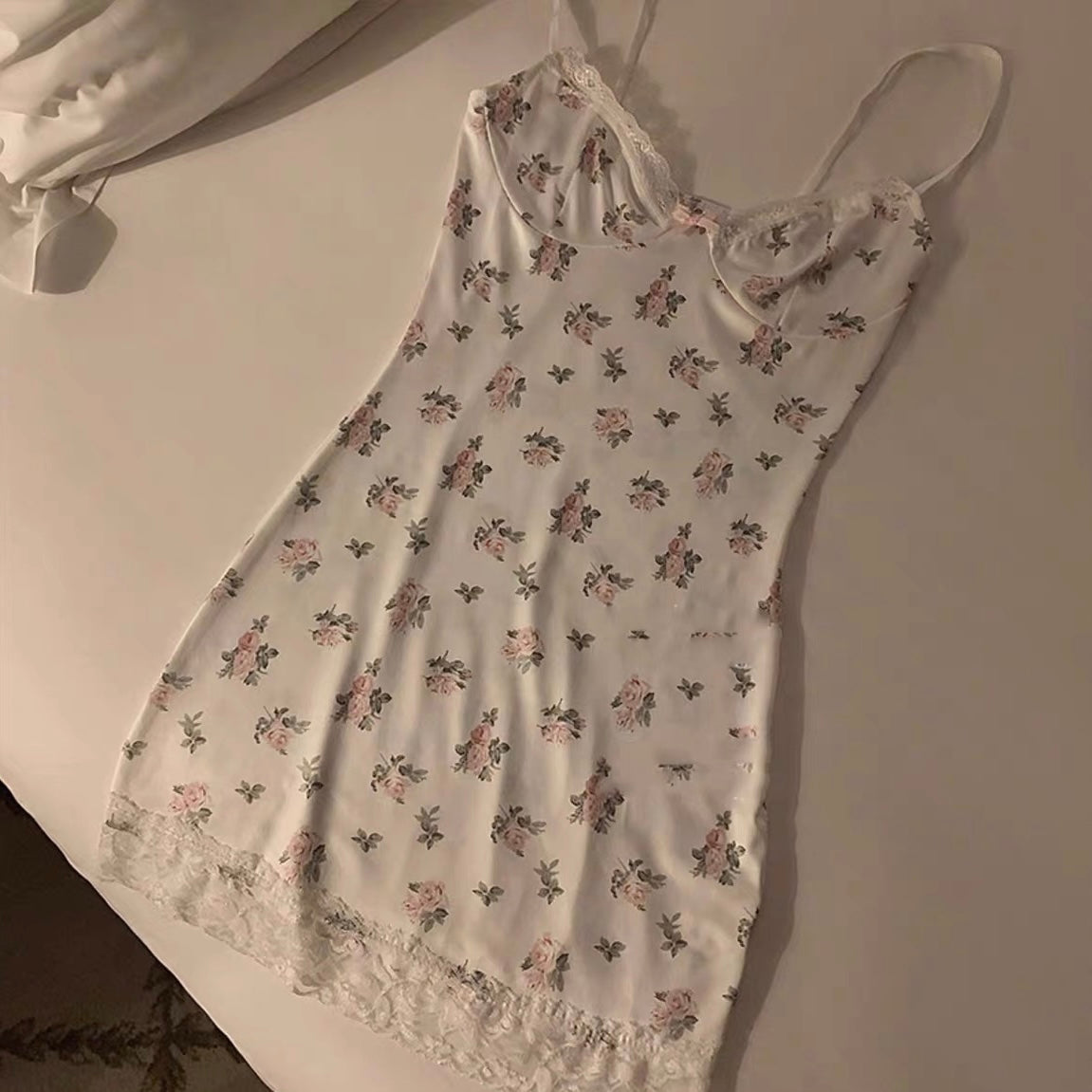 Floral Lace Trim Camisole Bodycon Nightdress