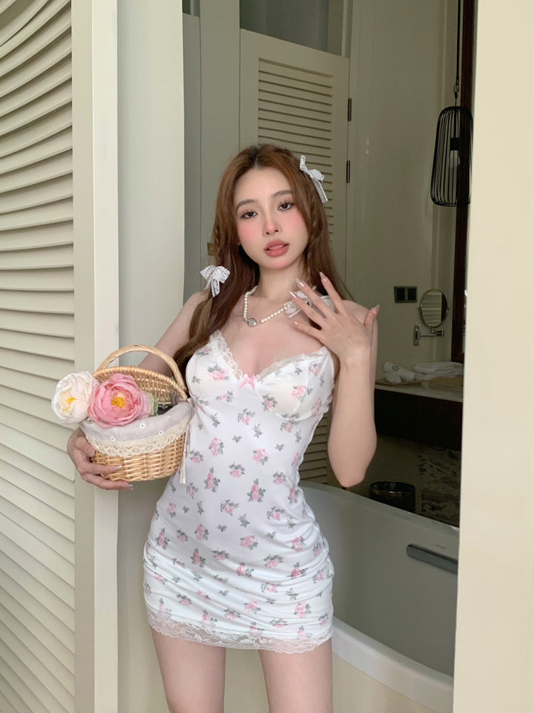 Floral Lace Trim Camisole Bodycon Nightdress