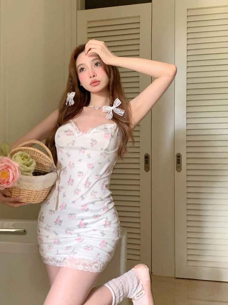 Floral Lace Trim Camisole Bodycon Nightdress