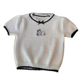 Bunny Embroidered Knit Bow Top