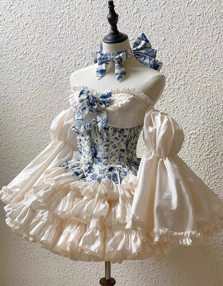 Blue Lace Marie Antoinette Style Short Dress Set