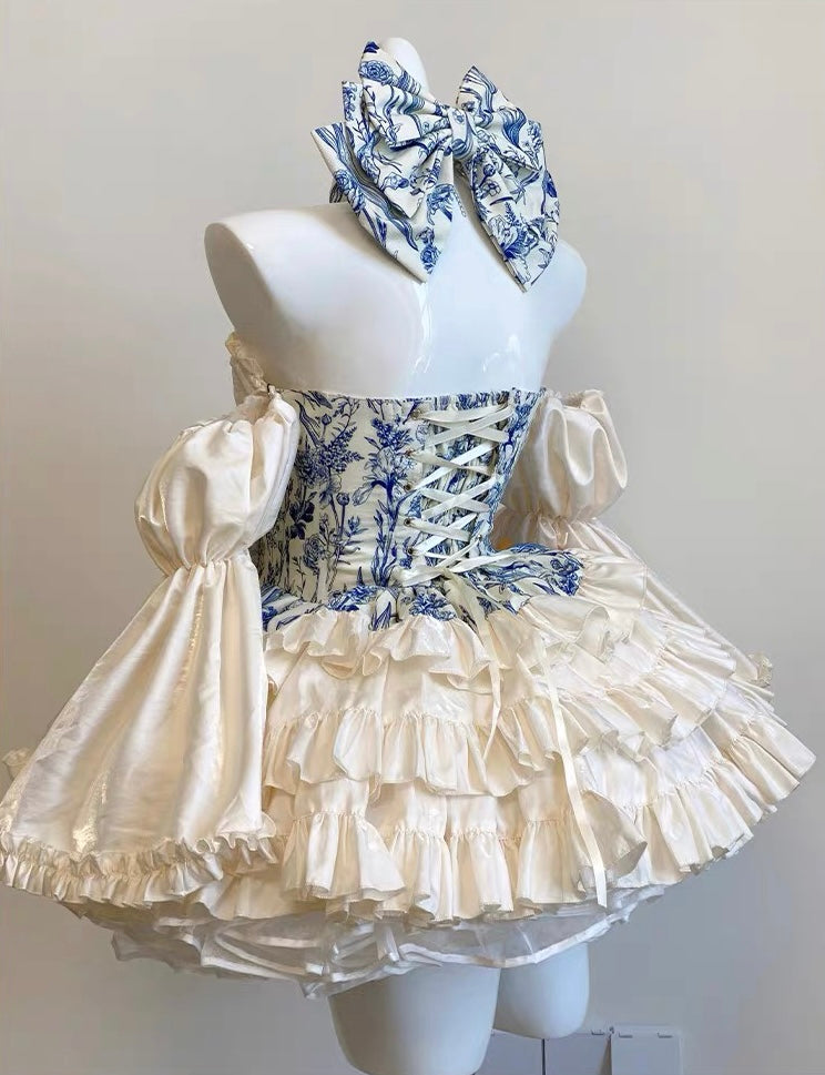 Blue Lace Marie Antoinette Style Short Dress Set