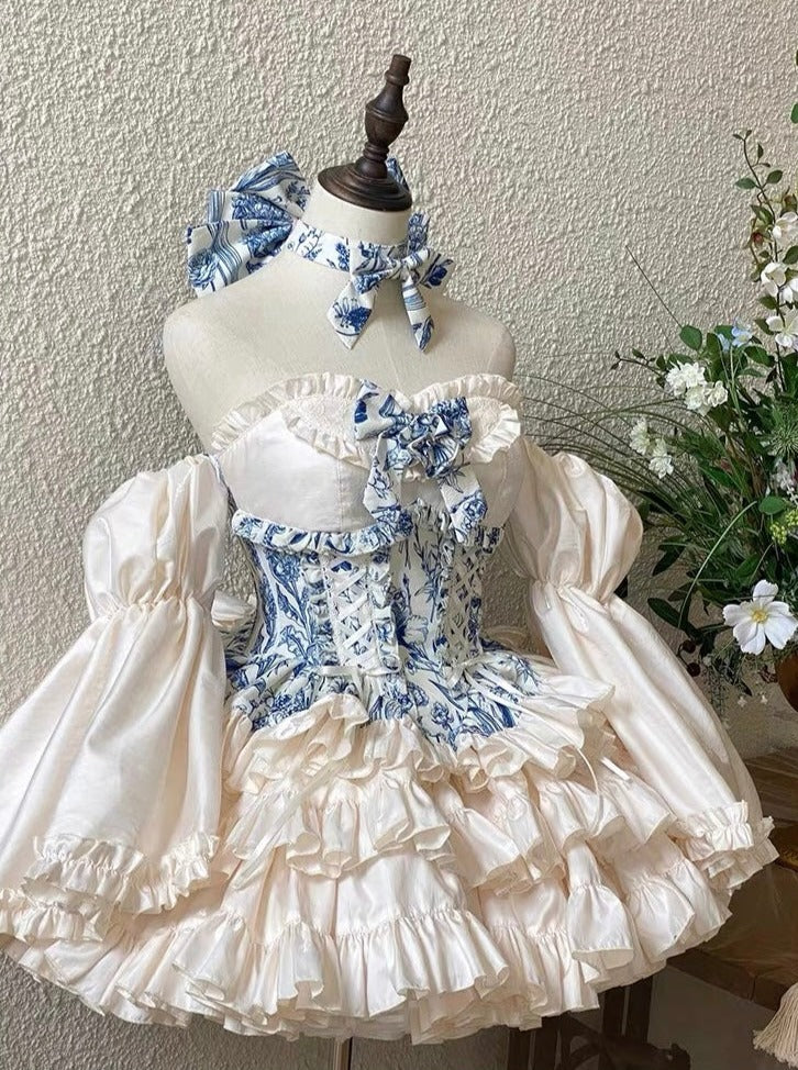 Blue Lace Marie Antoinette Style Short Dress Set