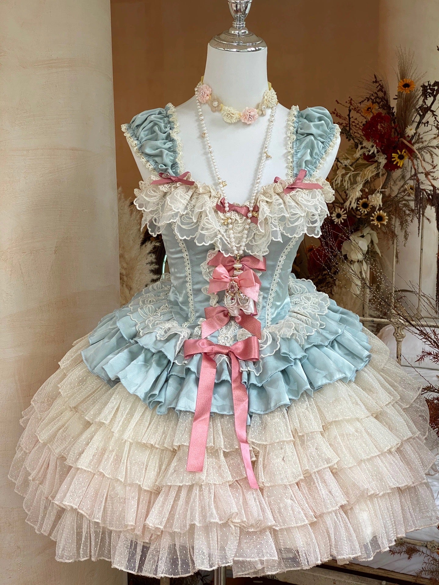 Blue Lace Marie Antoinette Style Short Dress