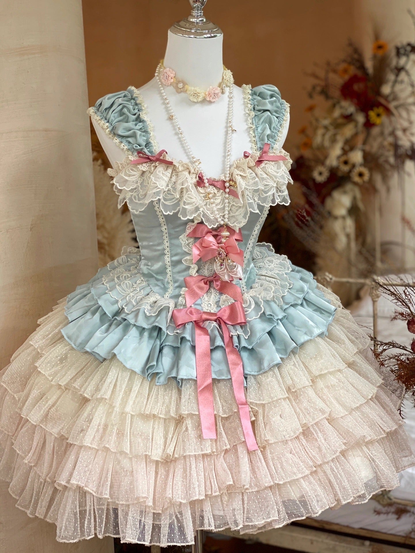 Blue Lace Marie Antoinette Style Short Dress